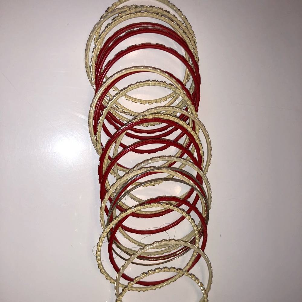 Gold and Red Bangle Bracelets